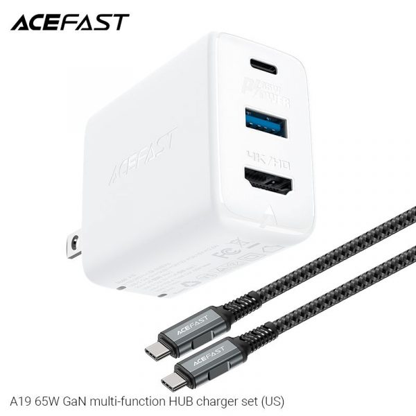 Bộ sạc ACEFAST GaN 65W cổng USB-C + USB-A + HUB (US) - A19